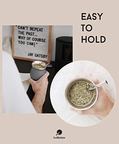 BALIBETOV Set de Mate de Doble Pared de Acero Inoxidable - Alternativa Mate de Calabaza - facil de Limpiar - Incluye 2 Bombillas (sorbetes) para Yerba Mate (Gris)