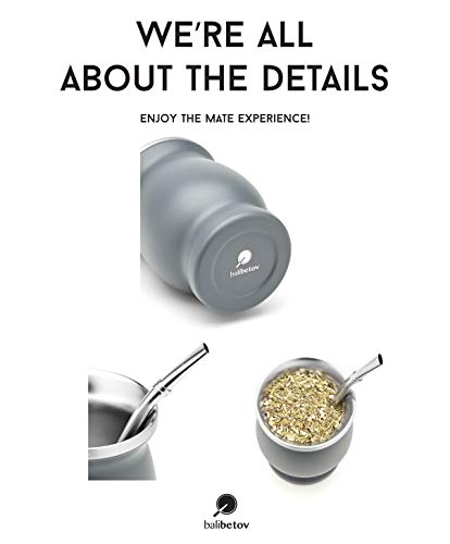 BALIBETOV Set de Mate de Doble Pared de Acero Inoxidable - Alternativa Mate de Calabaza - facil de Limpiar - Incluye 2 Bombillas (sorbetes) para Yerba Mate (Gris)