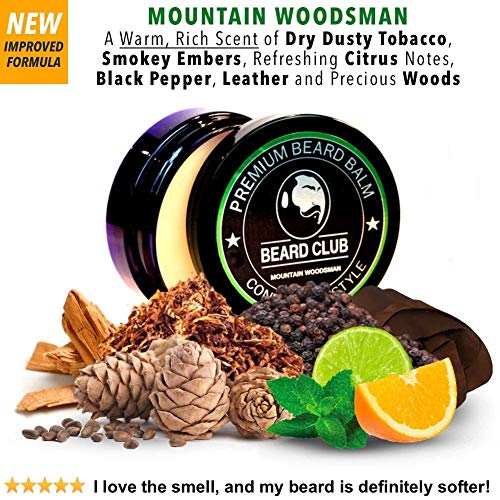Bálsamo Barba Premium | Mountain Woodsman (Montaña Leñador) | Beard Club | Los Mejores Barba de Loción Suavizante| 100% Naturales y Orgánicos | Excelente Para el Cuidado del Cabello y el Crecimiento