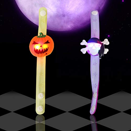 Baluue 2 Piezas de Halloween Brillante Flash Pulsera Calavera Pulsera de plástico Anillos de Mano Suministros para Fiestas para niños
