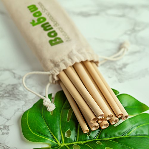 Bambaw Pajitas de Bambú | Pajitas Reutilizables | Fabricadas en Bali | Pack 12 Pajitas Biodegradables | Pajitas Cócteles | Pajitas Largas | Incluye Cepillo de Limpieza y Bolsa de Jute (22 cm)
