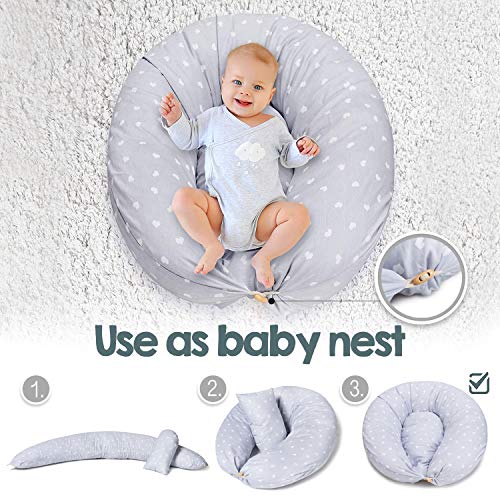 Bamibi® Almohada Embarazada y Cojín Lactancia Bebé Incluye Cojín Interno Multifuncional, Cama Nido Bebé. Fundas de Algodón, Relleno de Poliéster. Protector Cuna, Lavable