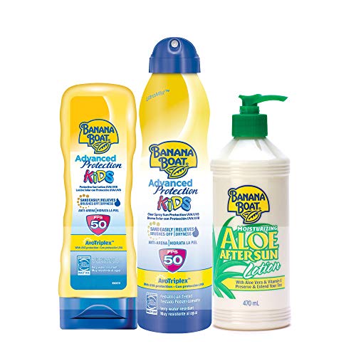 Banana Boat - Pack para niños - Spray Bruma de Crema Solar Para Niños SPF 50, 220 ml + Crema De Sol Para Niños SPF 50, 180 ml + Loción After Sun 470ml