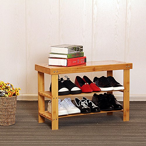 Banco Zapatero de bambú,Estantería para Zapatos con 3 estantes,Ideal para Entrada,Pasillo,baño,Sala de Estar y Pasillo - 58,5 x 27 x 45,5 cm