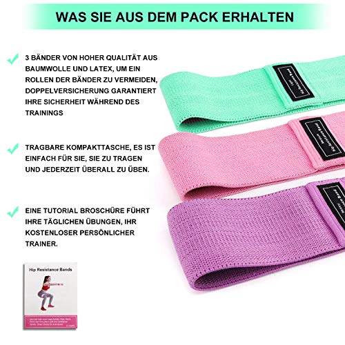 Bandas Elasticas Gluteos, Juego de 3 Bandas Elásticas Musculacion para fitness con 3 niveles, Resistencia Antideslizante para Piernas y Glúteos, pilates,yoga,Fuerza,Fisioterapia,Estiramientos