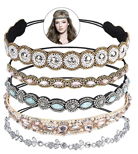 Bandas para la Cabeza Elásticas, Zoylink 5 Piezas aro Diadema Cristal Diamante de Imitación Bandas para el Pelo Accesorios para el Cabello de la Boda para Mujer (Multicolor 1)