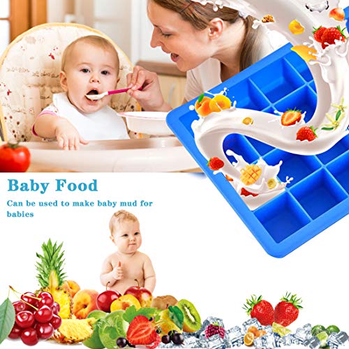 Bandejas para Hielo Silicona con Tapa, Juego de 3 Cubitera hielo con 1 Pinza, Molde Cubo Hielo 2.5 * 2.5 cm, Ice Mold para Congelarse Alimentos para Bebés Agua Cola Cócteles Whisky