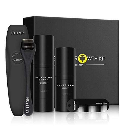 Barba Kit de Crecimiento-GLAMADOR Kit de Crecimiento de Barba-Serum Activador de Crecimiento,Rodillo de Barba,Peine de Barba-Barba Kit Cuidado, Rápido Crecimiento,El Mejor Regalo Para Hombres/Papá