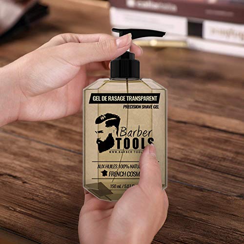 ✮ BARBER TOOLS ✮ Gel de afeitado transparente de 150 ml - Para un afeitado preciso de los contornos de la barba (visibilidad, deslizamiento y máxima protección) - MADE IN FRANCE