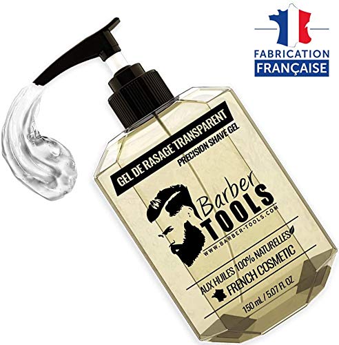 ✮ BARBER TOOLS ✮ Gel de afeitado transparente de 150 ml - Para un afeitado preciso de los contornos de la barba (visibilidad, deslizamiento y máxima protección) - MADE IN FRANCE