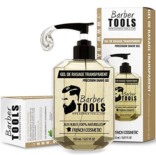 ✮ BARBER TOOLS ✮ Gel de afeitado transparente de 150 ml - Para un afeitado preciso de los contornos de la barba (visibilidad, deslizamiento y máxima protección) - MADE IN FRANCE