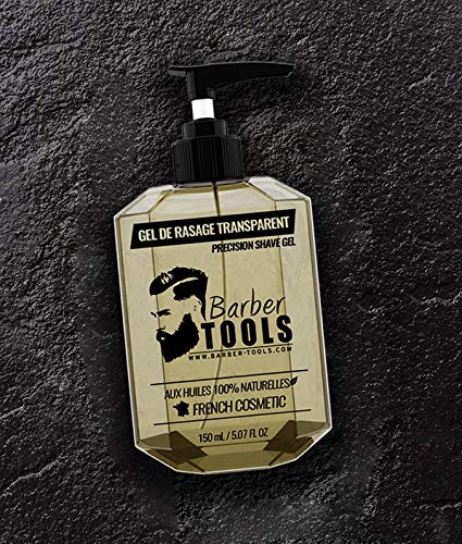 ✮ BARBER TOOLS ✮ Gel de afeitado transparente de 150 ml - Para un afeitado preciso de los contornos de la barba (visibilidad, deslizamiento y máxima protección) - MADE IN FRANCE