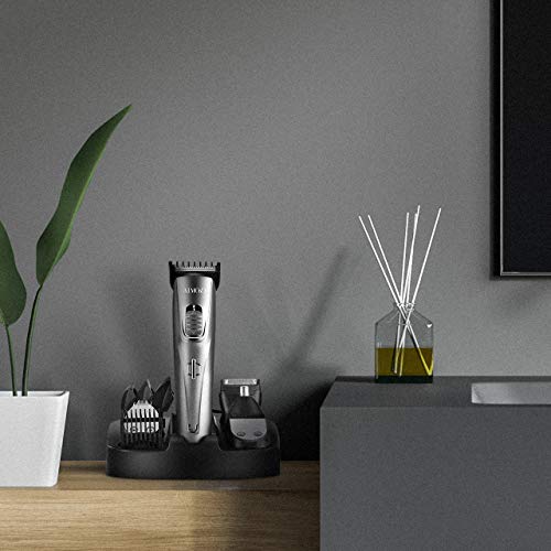 Barbero Eléctrico Profesional 5 en 1 con 5 Peines, Afeitadora Corporal Hombre, Cortapelos, Recortador de Barba, Vello de Nariz y Orejas, Máquina de Afeitar Impermeable Inalámbrica Recargable USB