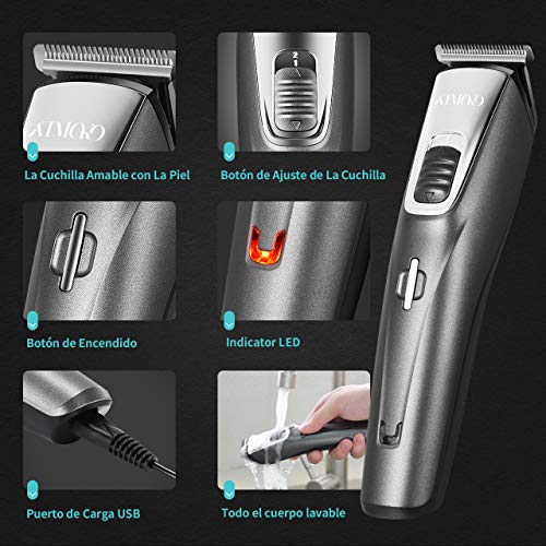 Barbero Eléctrico Profesional 5 en 1 con 5 Peines, Afeitadora Corporal Hombre, Cortapelos, Recortador de Barba, Vello de Nariz y Orejas, Máquina de Afeitar Impermeable Inalámbrica Recargable USB