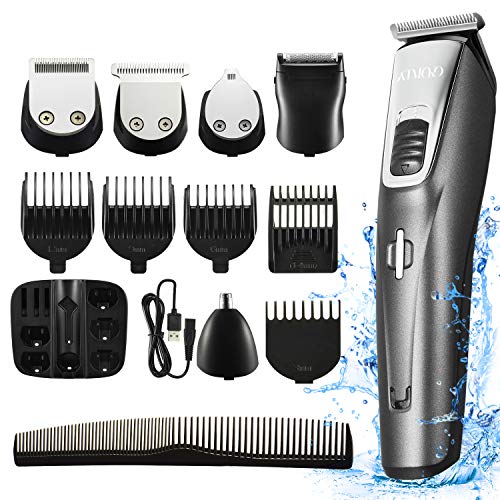 Barbero Eléctrico Profesional 5 en 1 con 5 Peines, Afeitadora Corporal Hombre, Cortapelos, Recortador de Barba, Vello de Nariz y Orejas, Máquina de Afeitar Impermeable Inalámbrica Recargable USB