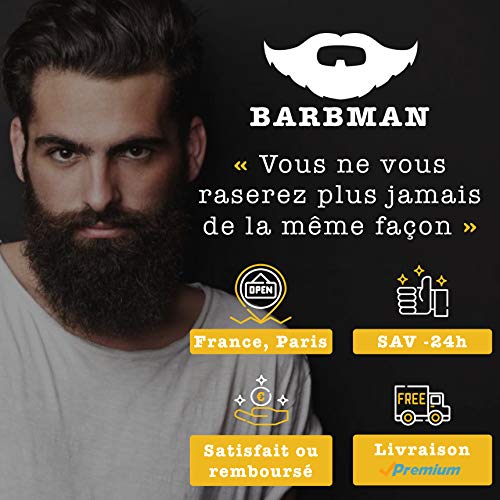 BARBMAN: Aceite para barba natural. Enriquecido con aceite de jojoba y semillas de uva para hidratar y nutrir la piel. Mantenga su barba aportándole brillo y suavidad. Regalo ideal para barbudos