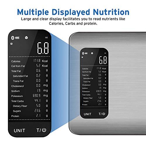 Báscula de cocina digital ETEKCITY, Báscula de análisis de valor nutricional inteligente, con calculadora de alimentación para ceto, macro, datos de calorías y peso, color plateado y negro