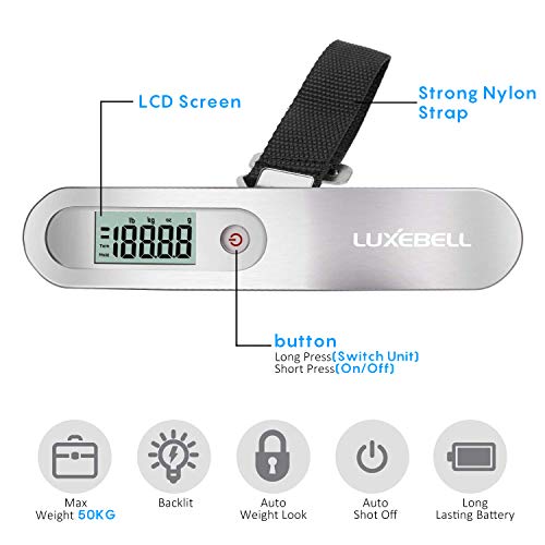 Báscula Digital Luxebell Balanza de Equipaje de Ergonómica LCD 50g/50Kg para Viaje - Plateado