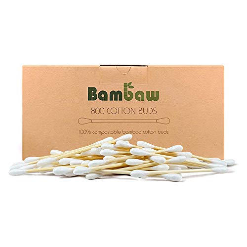 Bastoncillos para Oídos de Bambú | Bastoncillos Ecológicos | Palillos Limpiadores de Oídos | Bastoncillos de Madera | Biodegradables | Bote Dispensador Ecológico | 800 Unidades | Bambaw
