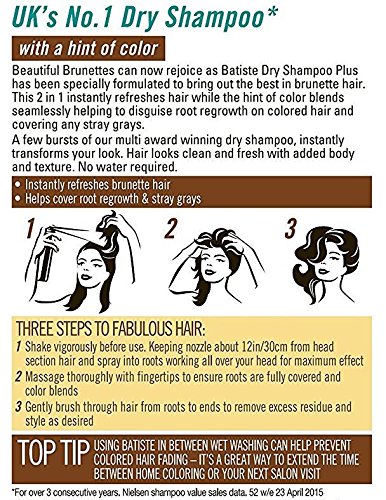 Batiste - Champú en seco, con un toque de color para pelo castaño, para todo tipo de cabello, lote de 2 unidades (2 x 200 ml)