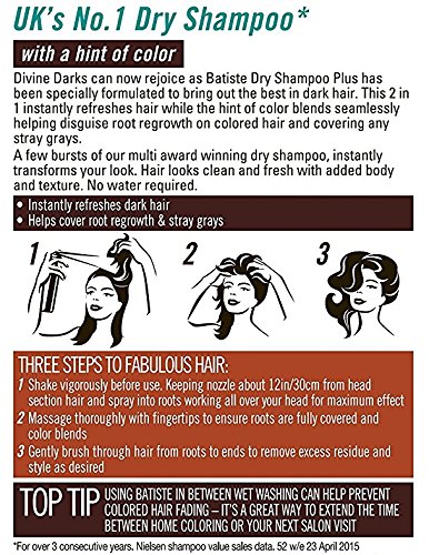 Batiste seco Champú Dry Divine Dark con un toque de color negras para cabello y dunkelbraunes, cabello fresca para todos los tipos de cabello, 6 pack (6 x 200 ml)