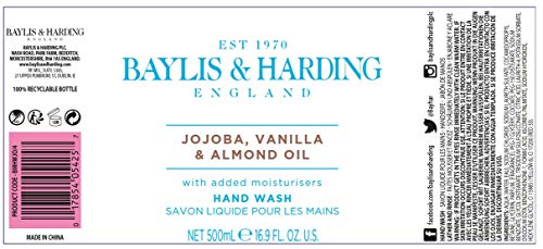 Baylis & Harding Hand Wash, Aceite de Jojoba, vainilla y almendras, 500 ml, paquete de 3