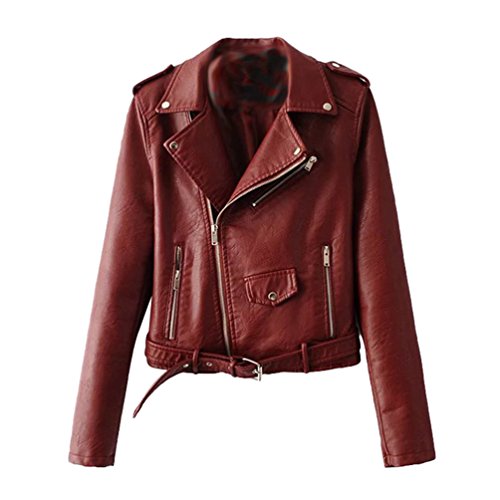 Baymate Mujeres Elegante PU Cuero Corto Chaqueta Casual Abrigo con Cremallera Mangas Largas