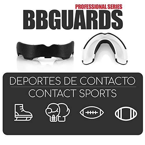 BBGuards Profesional Protector Bucal Boxeo/Protector de Encía - Deportes de Contacto, Boxeo, Rugby, MMA, Artes Marciales, Hockey, Jiu Jitsu.… (Negro-Blanco)