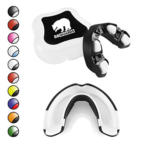 BBGuards Profesional Protector Bucal Boxeo/Protector de Encía - Deportes de Contacto, Boxeo, Rugby, MMA, Artes Marciales, Hockey, Jiu Jitsu.… (Negro-Blanco)