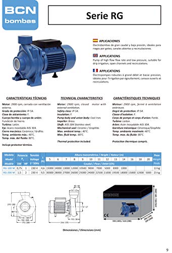 BCN bombas - Bomba de agua gran caudal RG-100 M (Monofásica)