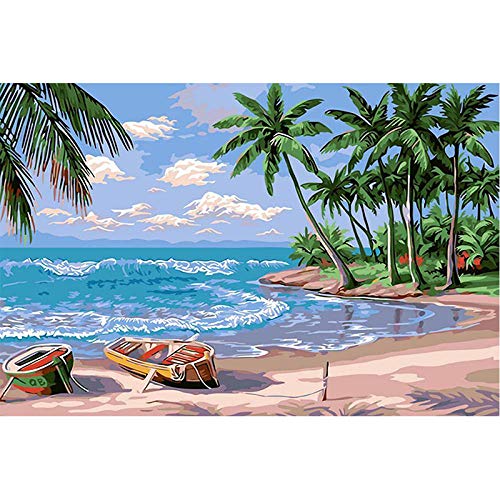 Bdhnmx Kits de pintura de diamantes 5D Bordado de diamantes Seaside Boat s Patrón de punto de cruz Rhinestone Piercing Mosaico sin marco Diamante redondo 40X50Cm