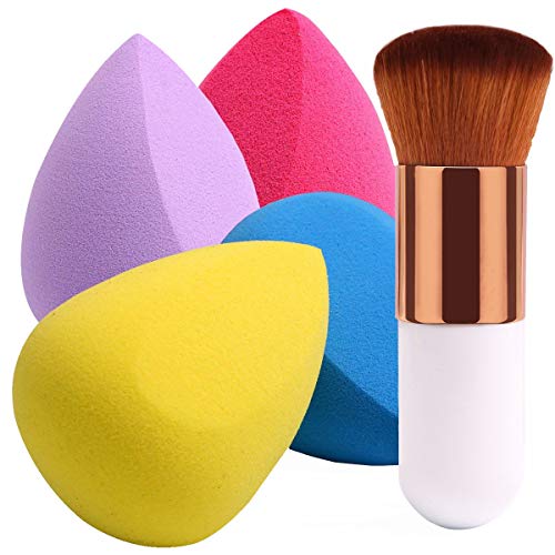 BEAKEY 4+1 Set de Esponja de Maquillaje con Brochas, Perfecto para Base Líquida, Crema y Polvo, Puffs en polvo y Brochas de Kabuki