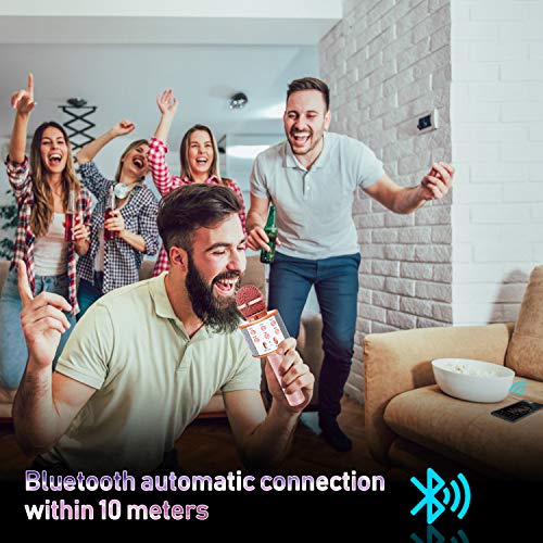 Bearbro Micrófono Inalámbrico Bluetooth，Micrófono Karaoke Bluetooth Portátil con Función Selfie para Niños Canta Partido Musica, Compatible con Android/iOS PC, AUX o Teléfono Inteligente (oro rosa)