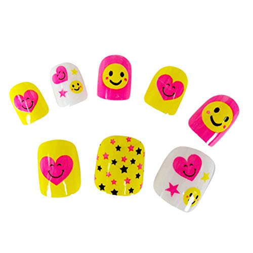 Beaupretty 44PCS Niños, uñas falsas, chicas, sonrisa, cara, prensa en las uñas para niñas