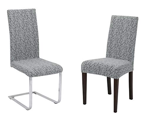 Beautex - Juego de 2 fundas para sillas, elásticas, universales, bielásticas, diseño y color a elegir, Elástico, gris claro, Motiv: Marmor