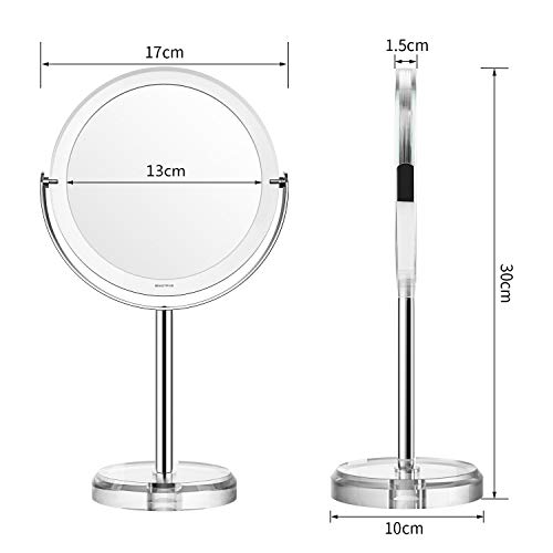 Beautifive Espejos de Maquillaje con Aumento 1x/7x, Espejo Cosmético con Soporte, Espejo de Mesa con Rotación de 360° para Maquillaje, Afeitado y Cuidado Facial, Estilo Retro