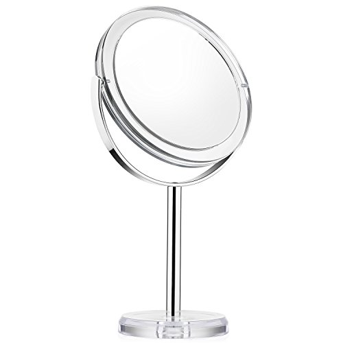 Beautifive Espejos de Maquillaje con Aumento 1x/7x, Espejo Cosmético con Soporte, Espejo de Mesa con Rotación de 360° para Maquillaje, Afeitado y Cuidado Facial, Estilo Retro