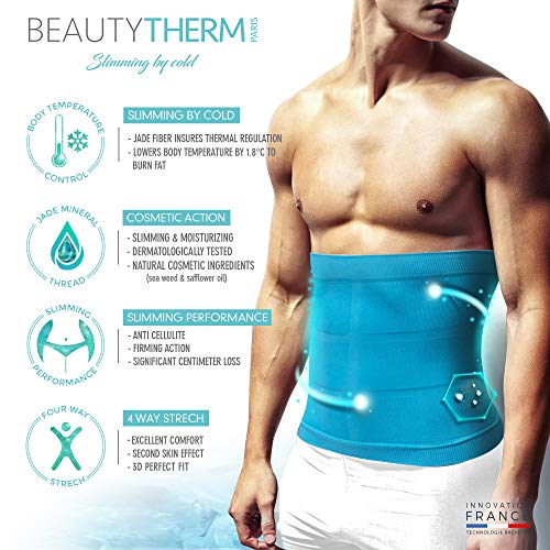 BEAUTYTHERM – Funda Reductora de Vientre Plano – Esculta su Silueta – Tejer Olas 3D Anti Celulitis – Cosmetotextil Adelgazante con Activos Marinos microencapsulados – Negro/Azul Azul S