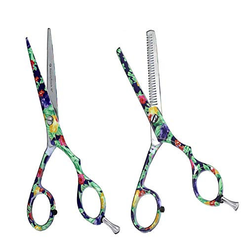 BeautyTrack Tijeras De Peluquería Y Adelgazamiento De Titanio - Tijeras De Salón De Peluquero - Para Uso Profesional Y Personal - La Mejor Calidad - Afilada - 5.5" (14 cm) + Bolsa De Regalo