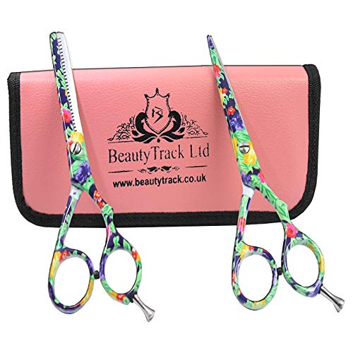 BeautyTrack Tijeras De Peluquería Y Adelgazamiento De Titanio - Tijeras De Salón De Peluquero - Para Uso Profesional Y Personal - La Mejor Calidad - Afilada - 5.5" (14 cm) + Bolsa De Regalo