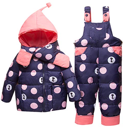 Bebé Invierno 3 Piezas Trajes de Nieve Capucha Plumón Chaqueta + Pantalones y Monos para La Nieve + Bufanda Niños Niñas Snowsuit Ropa Conjuntos Azul 18-24 Meses