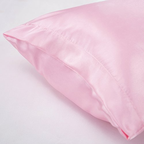 Bedsure Funda Almohada 50x75cm Satén Rosado - Juego de 2 Fundas Almohadas 75x50 Pelo Rizado, Muy Liso Suave de 100% Microfibra, Antiarrugas sin Cremallera, 2 Piezas