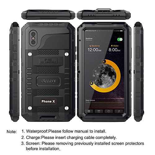 Beeasy Funda Antigolpes iPhone X,[Sumergible] Carcasa Impermeable 360 Protección Completa Resistente Reforzada Acuática Waterproof Metálica Grado Militar Aluminio Antipolvos Case para iPhone 10,Negro
