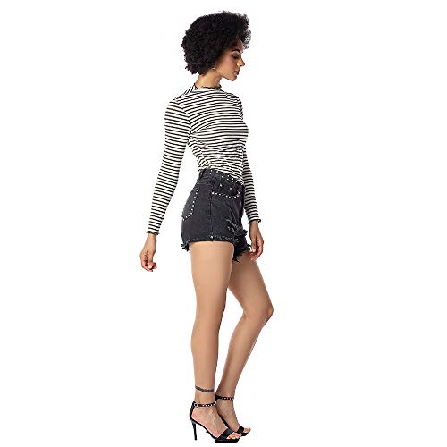 Beeck - Pantalones vaqueros para mujer, cintura alta, agujero para las uñas, lavados, sueltos, pantalones vaqueros negros Negro M