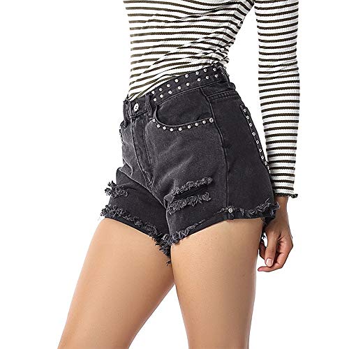 Beeck - Pantalones vaqueros para mujer, cintura alta, agujero para las uñas, lavados, sueltos, pantalones vaqueros negros Negro M