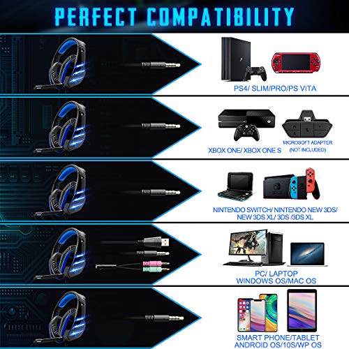 Beexcellent - Auriculares para Videojuegos para PS4, Sonido Surround Bass, con micrófono y luz LED para Xbox One, PC, portátil, Mac, Tablet