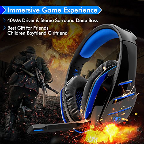 Beexcellent - Auriculares para Videojuegos para PS4, Sonido Surround Bass, con micrófono y luz LED para Xbox One, PC, portátil, Mac, Tablet