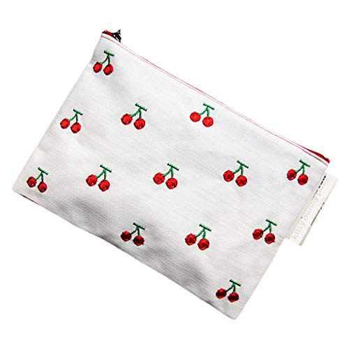 BeIilan Cereza Bordado Bolsa de Cosméticos Mujeres viajan Maquillaje Maquillaje Neceser Lona de la Cremallera del Organizador del Bolso