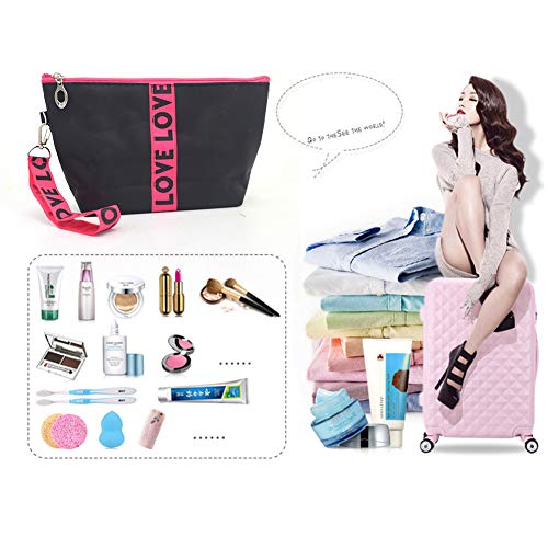 Beito 1 UNID Bolsa de maquillaje portátil Moda Bolsa de cosméticos Organizador Bolsa de almacenamiento AMOR Correas de diseño Bolsa de accesorios Bolsa de aseo (Rosado)