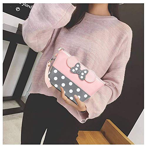 Beito 1PC Cuero Dibujos Animados Orejas de Maquillaje Bolso de Lunares Lindo Bolso cosmético Portable Make up Organizador Viaje Maquillaje Bolso de tocador para Mujeres niñas niños (Rosa)